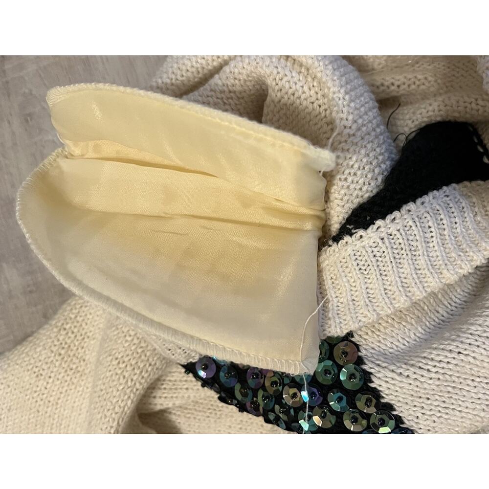 Vtg Sweater 80s Holiday Ashleigh Morgan Sequins Argyle Diamond Quiet Lux NWT L - Picture 7 of 9
